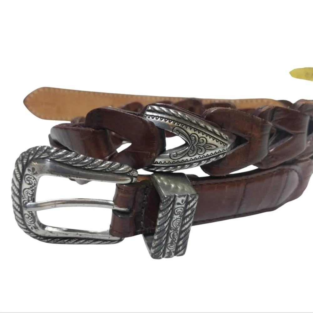 Vintage Brighton Women's Leather Linked Croc Print Belt size‎ 26 Small Western